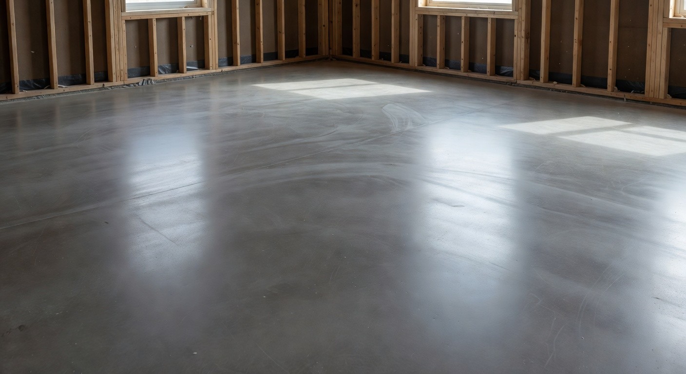 Smooth basement concrete floor with clean interior finish