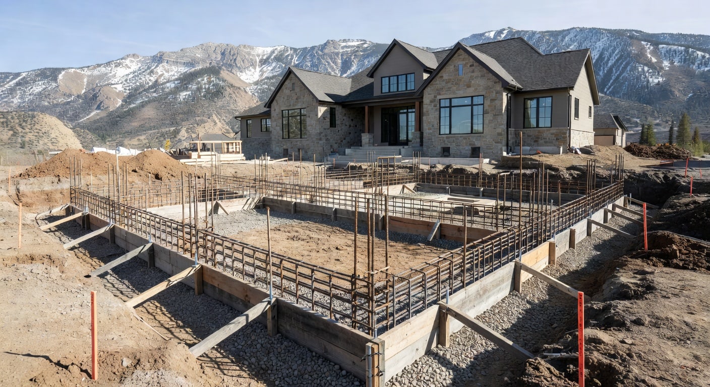 Foundation forms and rebar ready for concrete